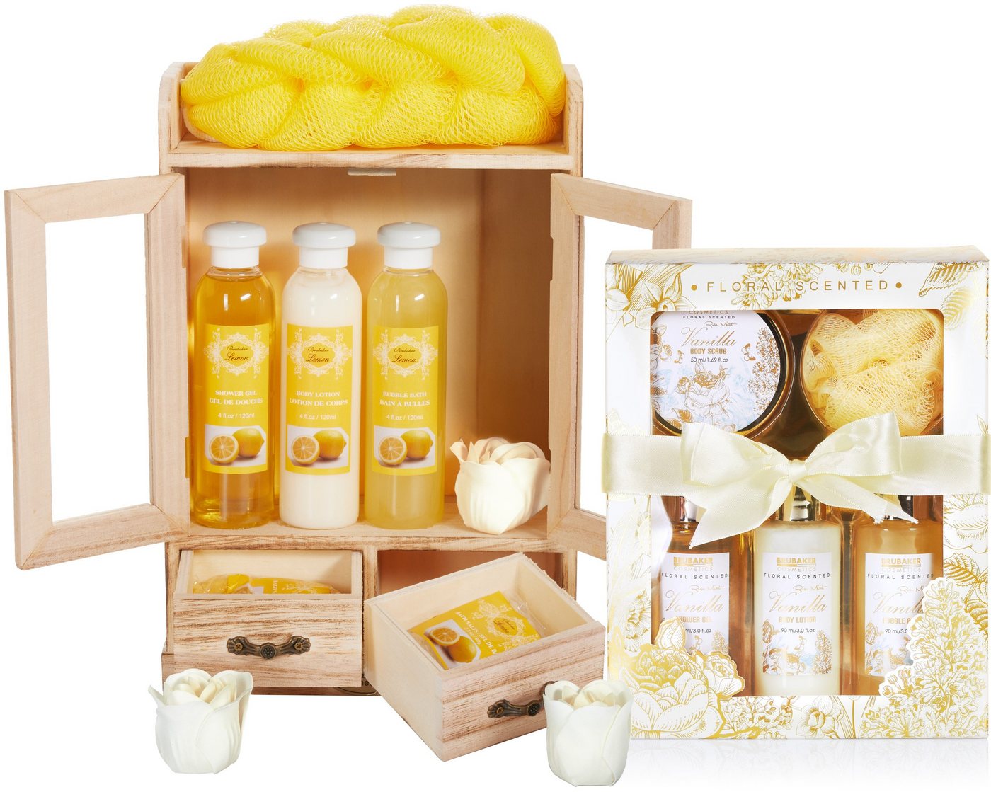 BRUBAKER Pflege-Geschenkset 2 in 1 Pflegeset Lemon & Vanilla Rose Minze - Wellness Set, 15-tlg., Damen Dusch- und Badeset - Frauen Beauty Geschenkset mit Dekoration von BRUBAKER