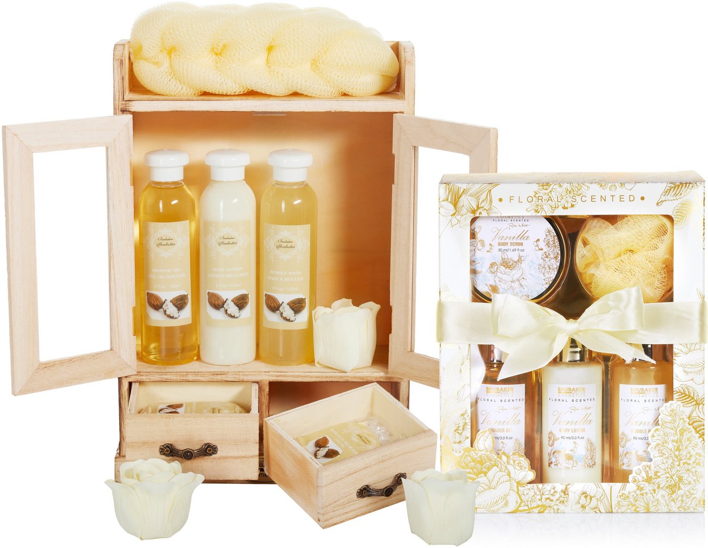 BRUBAKER Pflege-Geschenkset 2 in 1 Pflegeset Sheabutter & Vanilla Rose Minze - Wellness Set, 15-tlg., Damen Dusch- und Badeset - Frauen Beauty Geschenkset mit Dekoration von BRUBAKER