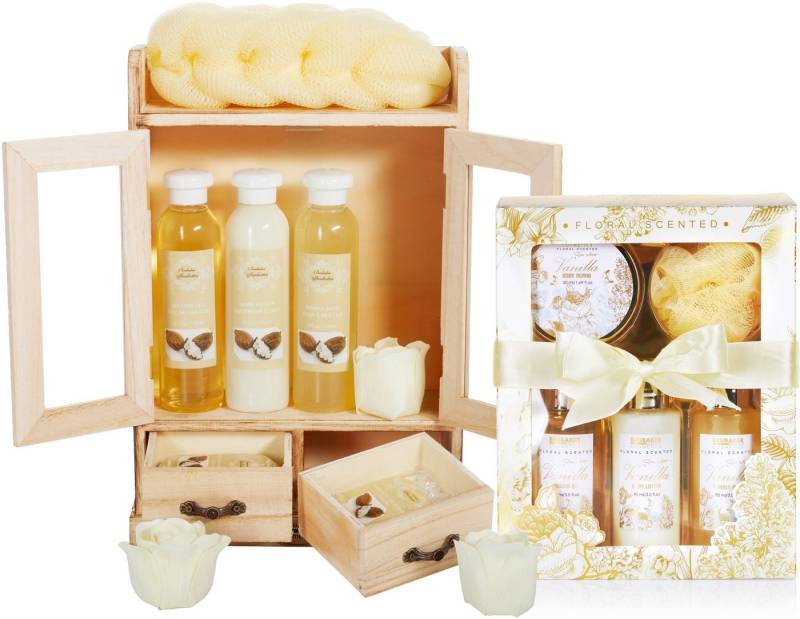 BRUBAKER Pflege-Geschenkset 2 in 1 Pflegeset Sheabutter & Vanilla Rose Minze - Wellness Set, 15-tlg., Damen Dusch- und Badeset - Frauen Beauty Geschenkset mit Dekoration von BRUBAKER