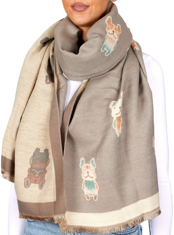 BRUBAKER Schal Cashmirillo Damen Schal - Französische Bulldogge - 70 x 200 cm, (Weiches Kaschmir-Gefühl, 1-St. Winterschal mit Hunde Muster), Warm & Kuschelig - Damenschal für Herbst & Winter - Herbstschal von BRUBAKER