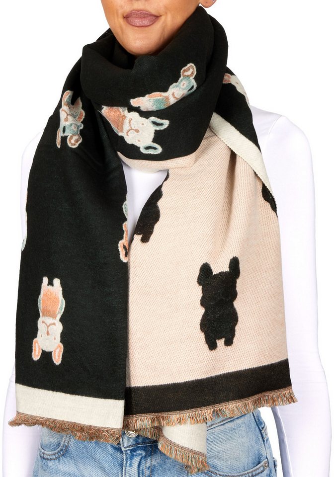 BRUBAKER Schal Cashmirillo Damen Schal - Französische Bulldogge - 70 x 200 cm, (Weiches Kaschmir-Gefühl, 1-St. Winterschal mit Hunde Muster), Warm & Kuschelig - Damenschal für Herbst & Winter - Herbstschal von BRUBAKER