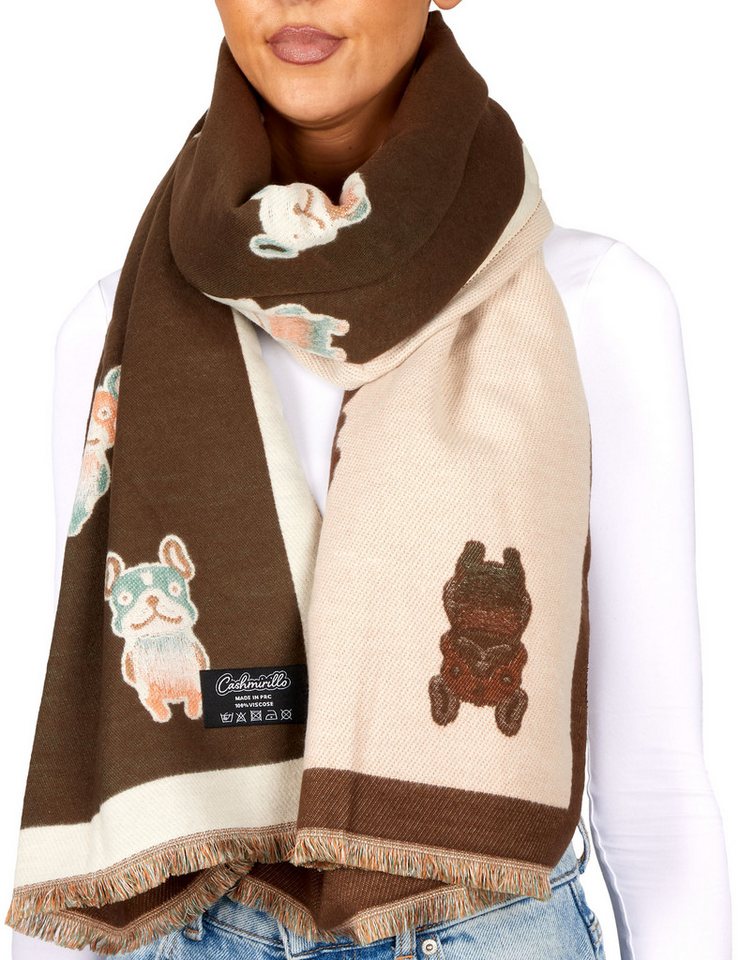 BRUBAKER Schal Cashmirillo Damen Schal - Französische Bulldogge - 70 x 200 cm, (Weiches Kaschmir-Gefühl, 1-St. Winterschal mit Hunde Muster), Warm & Kuschelig - Damenschal für Herbst & Winter - Herbstschal von BRUBAKER