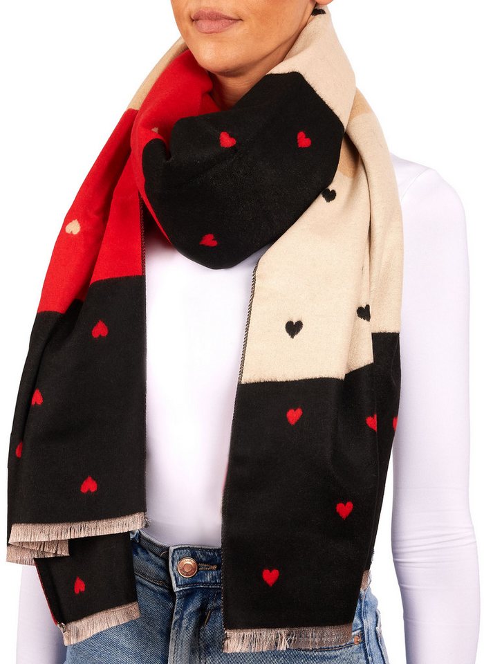 BRUBAKER Schal Cashmirillo Damen Schal mit Herz Muster - 70 x 200 cm, (Weiches Kaschmir-Gefühl, 1-St. für Herbst und Winter), Warm, Kuschelig und Oversized - Herbstschal Winterschal für Frauen von BRUBAKER