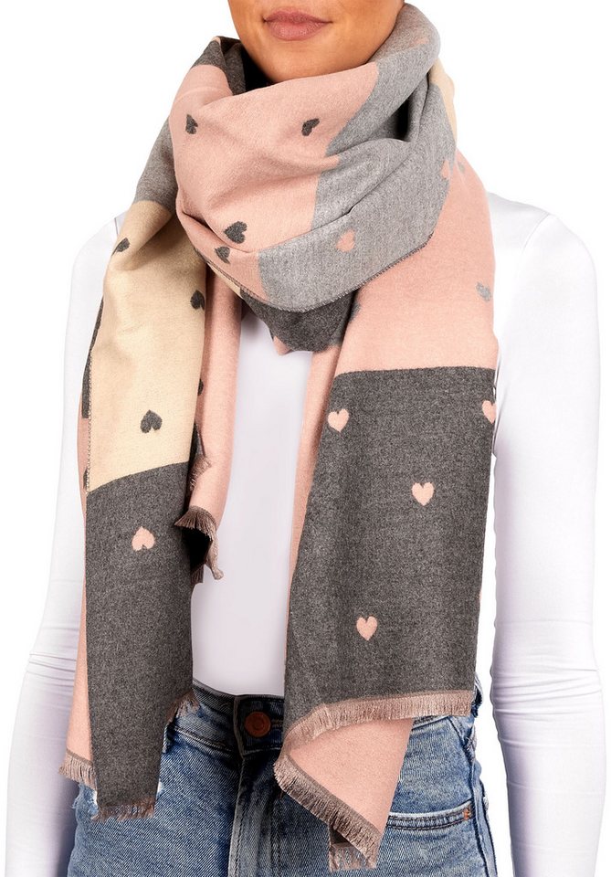 BRUBAKER Schal Cashmirillo Damen Schal mit Herz Muster - 70 x 200 cm, (Weiches Kaschmir-Gefühl, 1-St. für Herbst und Winter), Warm, Kuschelig und Oversized - Herbstschal Winterschal für Frauen von BRUBAKER