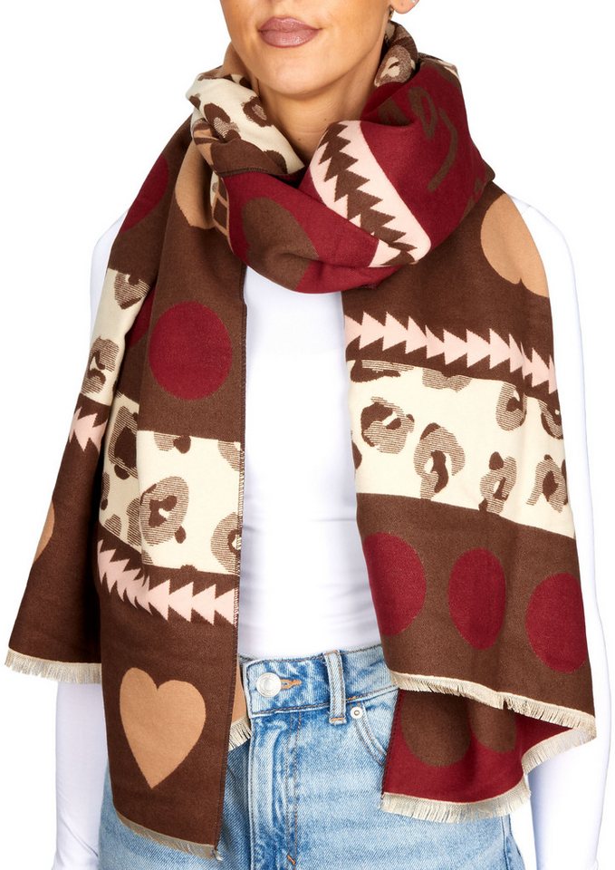 BRUBAKER Schal Cashmirillo Damen Schal mit Herz Muster - 70 x 200 cm, (Weiches Kaschmir-Gefühl, 1-St. für Herbst und Winter), Warm, Kuschelig und Oversized - Herbstschal Winterschal für Frauen von BRUBAKER