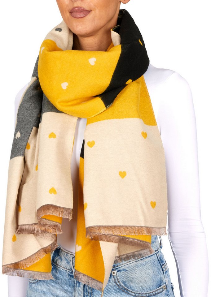 BRUBAKER Schal Cashmirillo Damen Schal mit Herz Muster - 70 x 200 cm, (Weiches Kaschmir-Gefühl, 1-St. für Herbst und Winter), Warm, Kuschelig und Oversized - Herbstschal Winterschal für Frauen von BRUBAKER