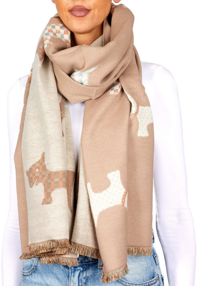 BRUBAKER Schal Cashmirillo Damen Schal mit Hunde Muster - Warm und Kuschelig, (Herbstschal Winterschal, 1-St. Weiches Kaschmir-Gefühl), Damenschal für Herbst und Winter von BRUBAKER