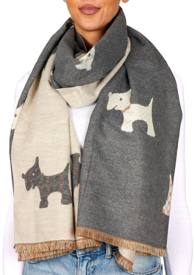 BRUBAKER Schal Cashmirillo Damen Schal mit Hunde Muster - Warm und Kuschelig, (Herbstschal Winterschal, 1-St. Weiches Kaschmir-Gefühl), Damenschal für Herbst und Winter von BRUBAKER