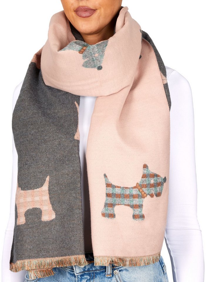 BRUBAKER Schal Cashmirillo Damen Schal mit Hunde Muster - Warm und Kuschelig, (Herbstschal Winterschal, 1-St. Weiches Kaschmir-Gefühl), Damenschal für Herbst und Winter von BRUBAKER