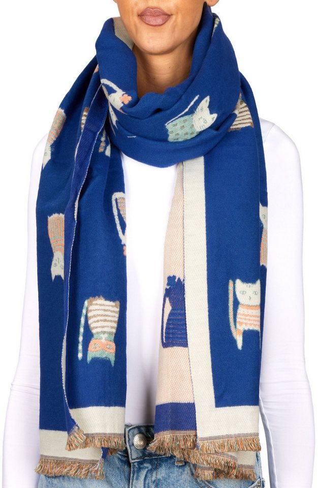 BRUBAKER Schal Cashmirillo Damen Schal mit Katzen Muster - 70 x 200 cm, (Herbstschal Winterschal, 1-St. Weiches Kaschmir-Gefühl), Warm, Kuschelig und Oversized - Damenschal für Herbst und Winter von BRUBAKER
