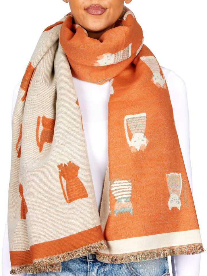 BRUBAKER Schal Cashmirillo Damen Schal mit Katzen Muster - 70 x 200 cm, (Herbstschal Winterschal, 1-St. Weiches Kaschmir-Gefühl), Warm, Kuschelig und Oversized - Damenschal für Herbst und Winter von BRUBAKER