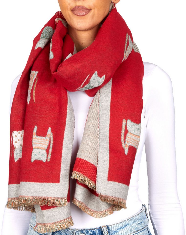 BRUBAKER Schal Cashmirillo Damen Schal mit Katzen Muster - 70 x 200 cm, (Herbstschal Winterschal, 1-St. Weiches Kaschmir-Gefühl), Warm, Kuschelig und Oversized - Damenschal für Herbst und Winter von BRUBAKER