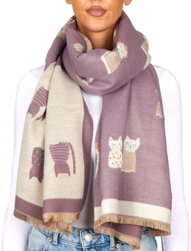 BRUBAKER Schal Cashmirillo Damen Schal mit Katzen Muster - 70 x 200 cm, (Herbstschal Winterschal, 1-St. Weiches Kaschmir-Gefühl), Warm, Kuschelig und Oversized - Damenschal für Herbst und Winter von BRUBAKER