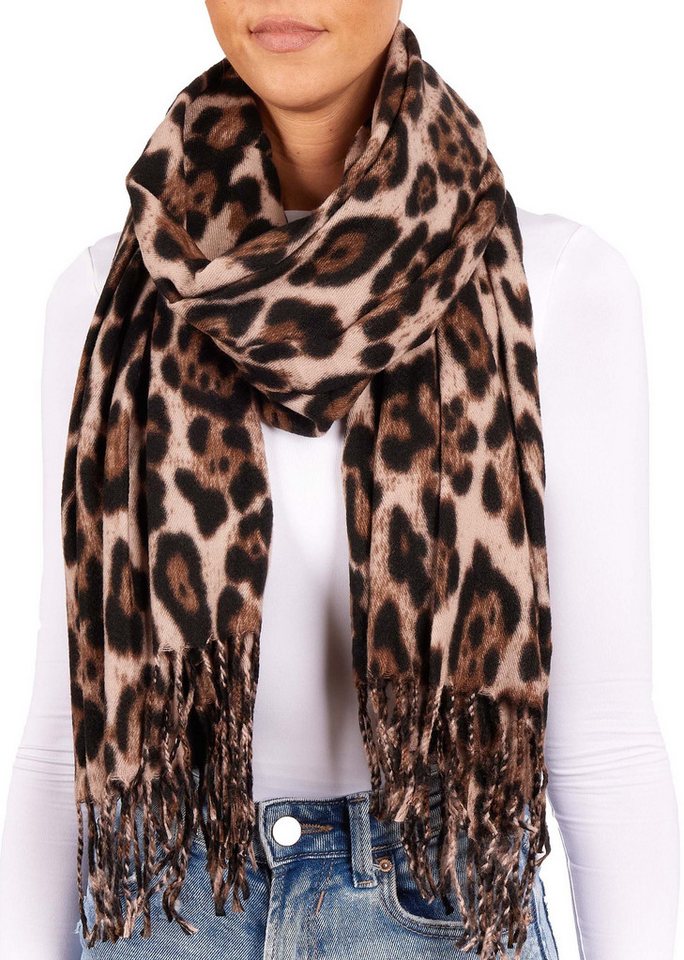 BRUBAKER Schal Cashmirillo Damen Schal mit Leoparden Muster - 70 x 200 cm, (Herbstschal Winterschal mit weichem Kaschmir-Gefühl, 1-St), Warm, Kuschelig und Oversized - Leo Damenschal für Herbst und Winter von BRUBAKER