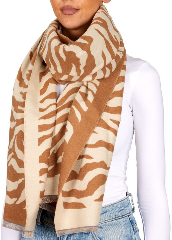 BRUBAKER Schal Cashmirillo Damenschal mit Zebra Muster - 70 x 200 cm - Warm, (1-St. Winterschal mit weichem Kaschmir-Gefühl - Schwarz Weiß), Kuschelig & Oversized - Streifen Damen Schal für Herbst & Winter von BRUBAKER