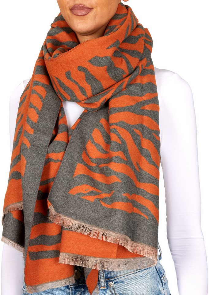 BRUBAKER Schal Cashmirillo Damenschal mit Zebra Muster - 70 x 200 cm - Warm, (1-St. Winterschal mit weichem Kaschmir-Gefühl - Schwarz Weiß), Kuschelig & Oversized - Streifen Damen Schal für Herbst & Winter von BRUBAKER