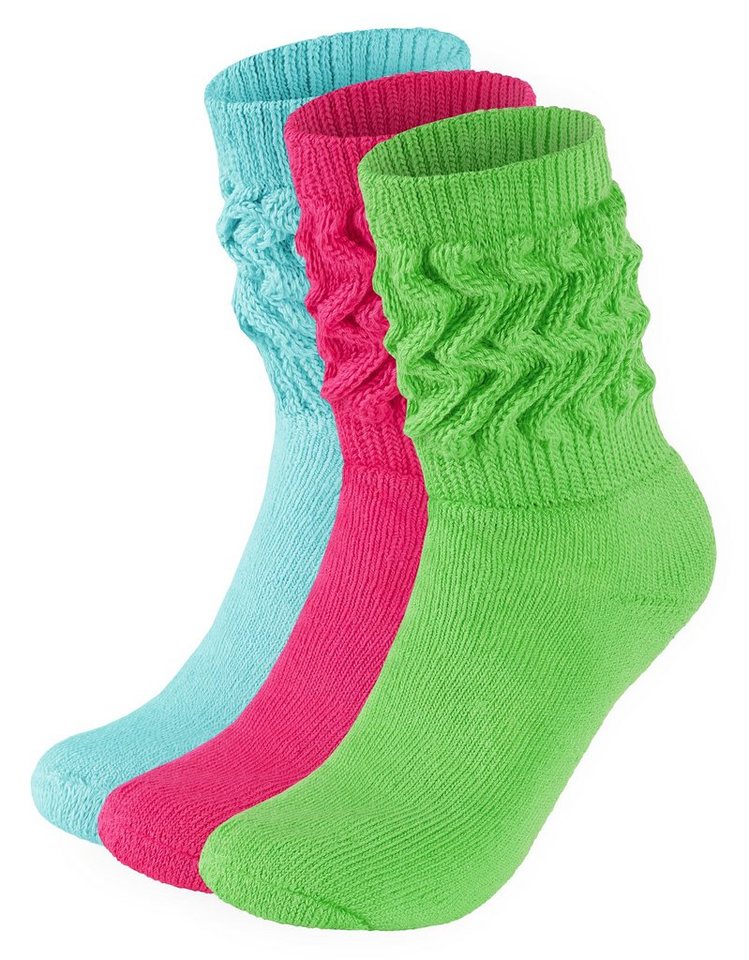 BRUBAKER Schoppersocken 3er Set Slouch Socken - Damen Baumwollsocken für Sport und Freizeit (3-Paar) Lässige Retro-Socken für Frauen - Scrunch Knit Damensocken von BRUBAKER