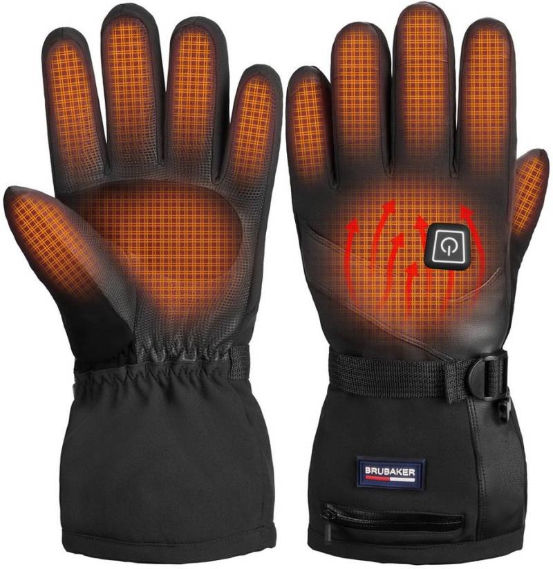 BRUBAKER Skihandschuhe Beheizbare Thermo Handschuhe mit Akku (1-St., mit Reißverschluss-Tasche) 3 Stufen Temperaturregler Wasserdicht und Winddicht – Winterhandschuhe von BRUBAKER