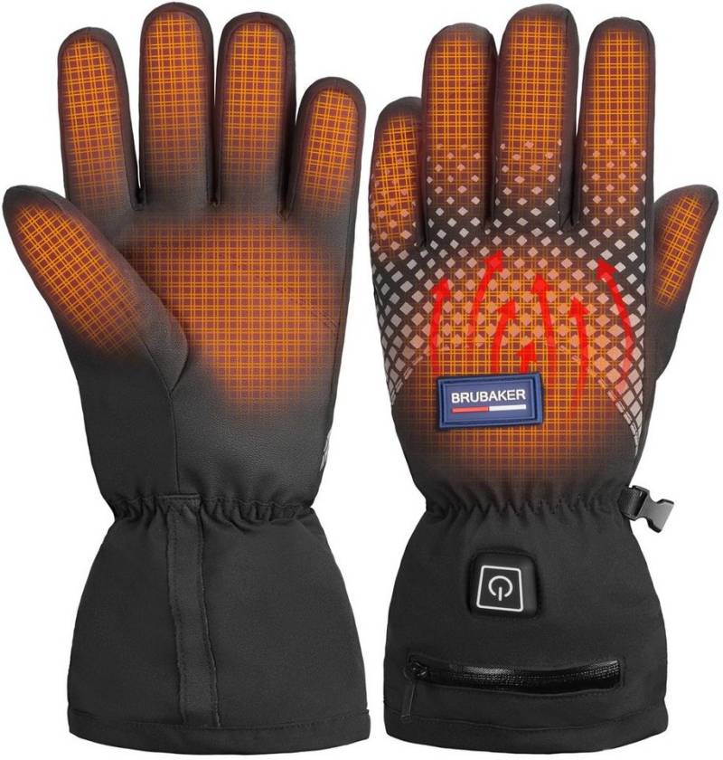 BRUBAKER Skihandschuhe Beheizbare Thermo Handschuhe mit Akku (1-St., mit Reißverschluss-Tasche) Wasserdicht und Winddicht – Winterhandschuhe für Herren und Damen - 3 Stufen Temperaturregler Heizung - Thermo Handschuhe Skifahren, Motorrad und Fahrrad von BRUBAKER