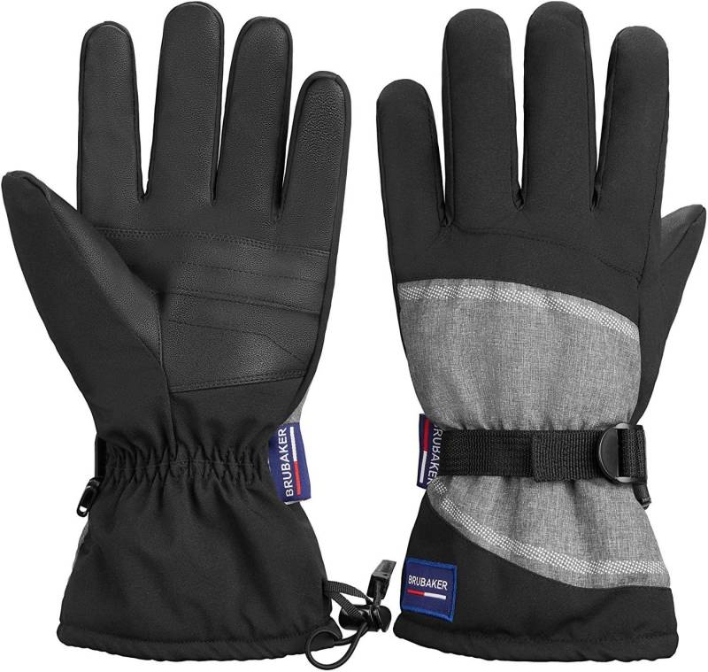 BRUBAKER Skihandschuhe Extra Warme Snowboardhandschuhe Wasserdicht und Winddicht - Winterhandschuhe für Herren und Damen - Thermo Handschuhe für Ski Snowboard Wintersport Bergsteigen - Schwarz Grau von BRUBAKER