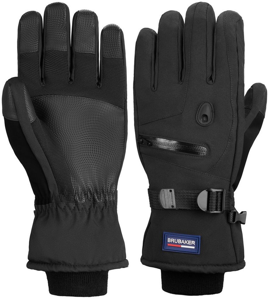 BRUBAKER Skihandschuhe Thermo Handschuhe für Ski Snowboard Wintersport (1-St., mit Reißverschluss-Tasche) Wasserdicht und Winddicht – Winterhandschuhe - Snowboardhandschuhe von BRUBAKER
