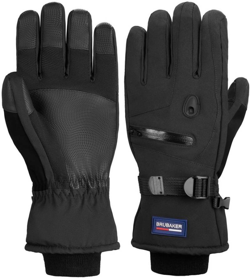 BRUBAKER Skihandschuhe Thermo Handschuhe für Ski Snowboard Wintersport (1-St., mit Reißverschluss-Tasche) Wasserdicht und Winddicht – Winterhandschuhe - Snowboardhandschuhe von BRUBAKER
