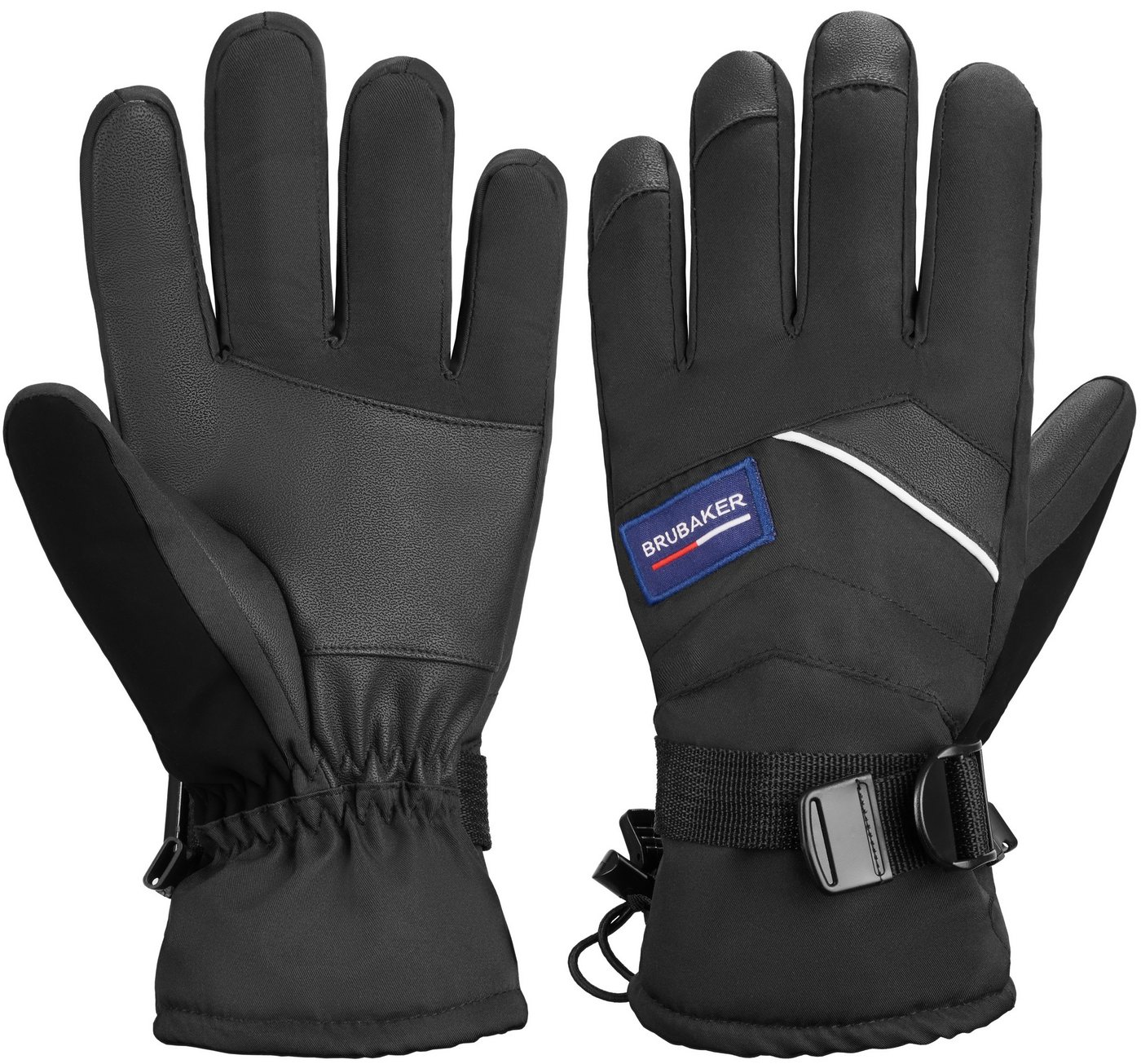 BRUBAKER Skihandschuhe Thermo Handschuhe für Ski Snowboard Wintersport (Winterhandschuhe für Herren und Damen, Extra Warme Snowboardhandschuhe) Wasserdicht und Winddicht - Schwarz von BRUBAKER