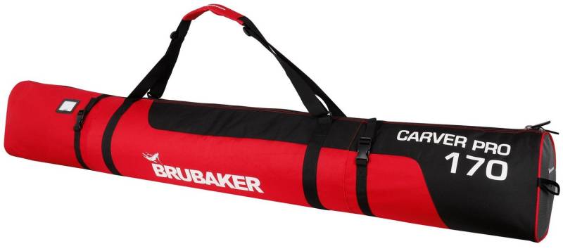 BRUBAKER Skitasche Carver Pro Ski Tasche - Schwarz Rot (Skibag für Skier und Skistöcke, 1-tlg., reißfest und schnittfest), gepolsterter Skisack mit Zipperverschluss von BRUBAKER