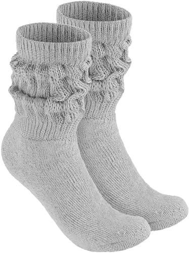 BRUBAKER Slouch Socken - Damen Schoppersocken für Fitness, Yoga, Workout, Gymnastik und Wellness - 1 Paar Knit Sportsocken für Frauen - Hellgrau Größe 39-42 von BRUBAKER