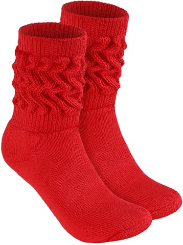 BRUBAKER Slouch Socken - Damen Schoppersocken für Fitness, Yoga, Workout, Gymnastik und Wellness - 1 Paar Knit Sportsocken für Frauen - Rot Größe 35-38 von BRUBAKER