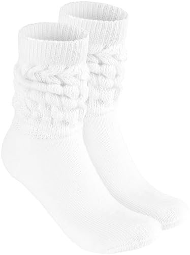 BRUBAKER Slouch Socken - Damen Schoppersocken für Fitness, Yoga, Workout, Gymnastik und Wellness - 1 Paar Knit Sportsocken für Frauen - Weiß Größe 35-38 von BRUBAKER