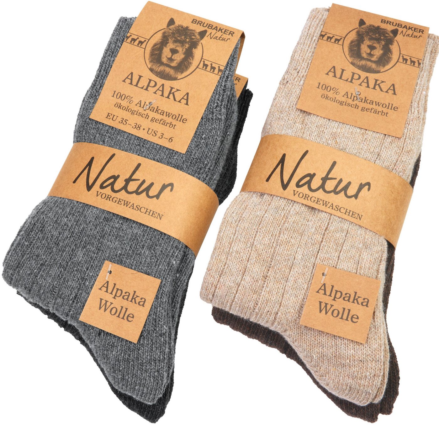 BRUBAKER Socken Alpaka Socken aus 100% Alpakawolle - Warme Feinstrick Wintersocken (Damen und Herren Feinsocken, 4-Paar, Alpakasocken) hohe Unisex Wollsocken für Männer und Frauen von BRUBAKER