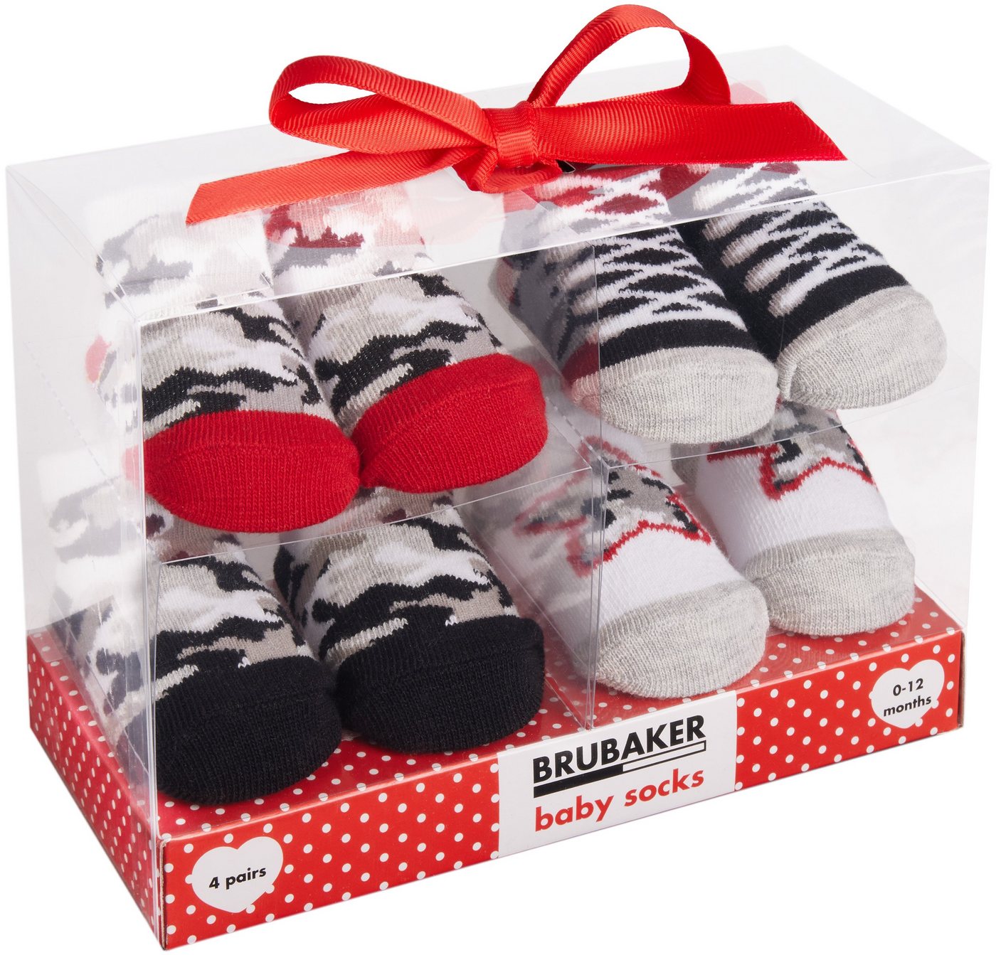 BRUBAKER Socken Babysocken für Jungen und Mädchen 0-12 Monate (4-Paar, Baumwollsocken im Camouflage-Design) Baby Geschenkset für Neugeborene in Geschenkverpackung mit Schleife von BRUBAKER