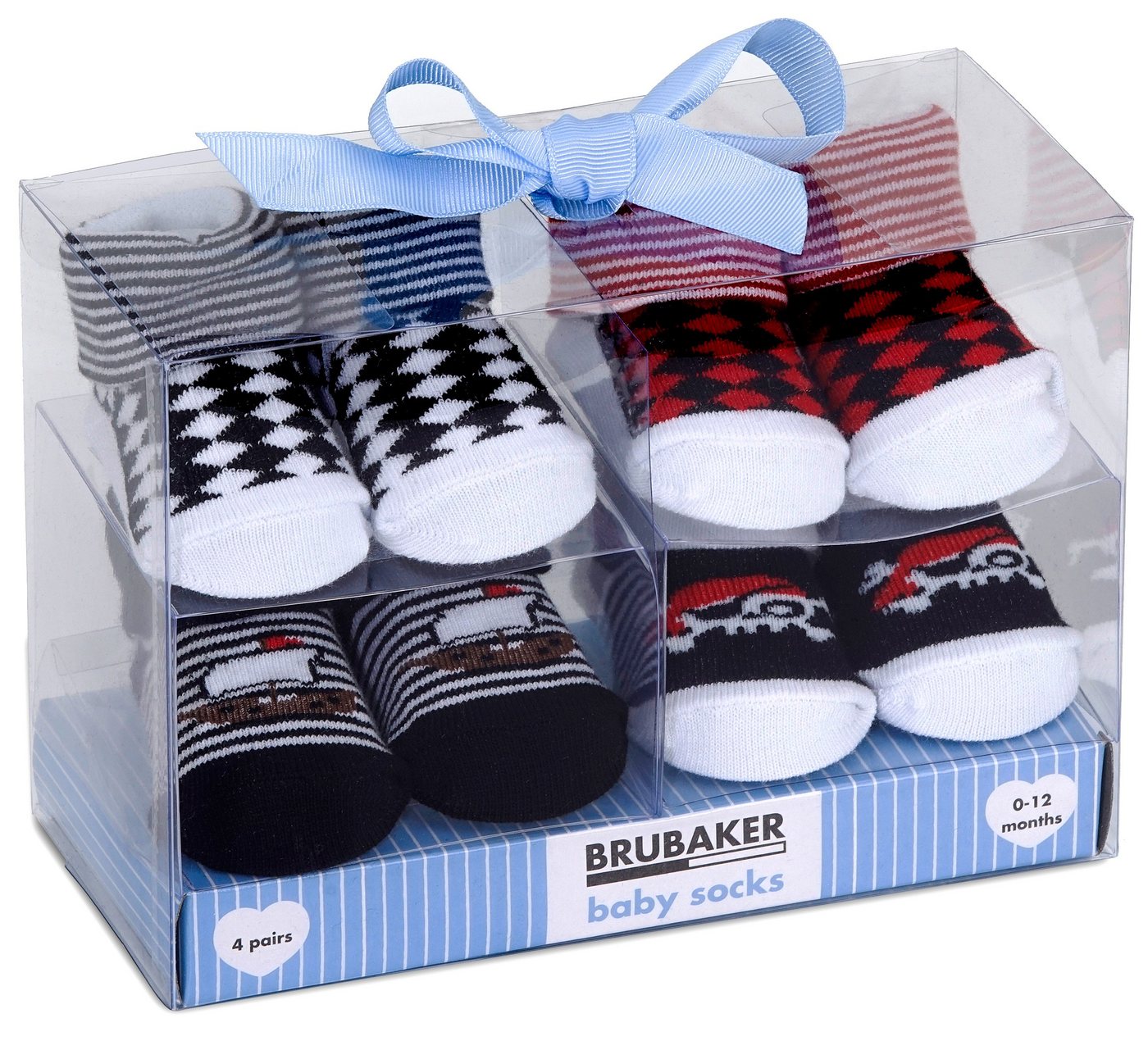 BRUBAKER Socken Babysocken für Jungen und Mädchen 0-12 Monate (4-Paar, Baumwollsocken im Piraten Design) Baby Geschenkset für Neugeborene in Geschenkverpackung mit Schleife von BRUBAKER