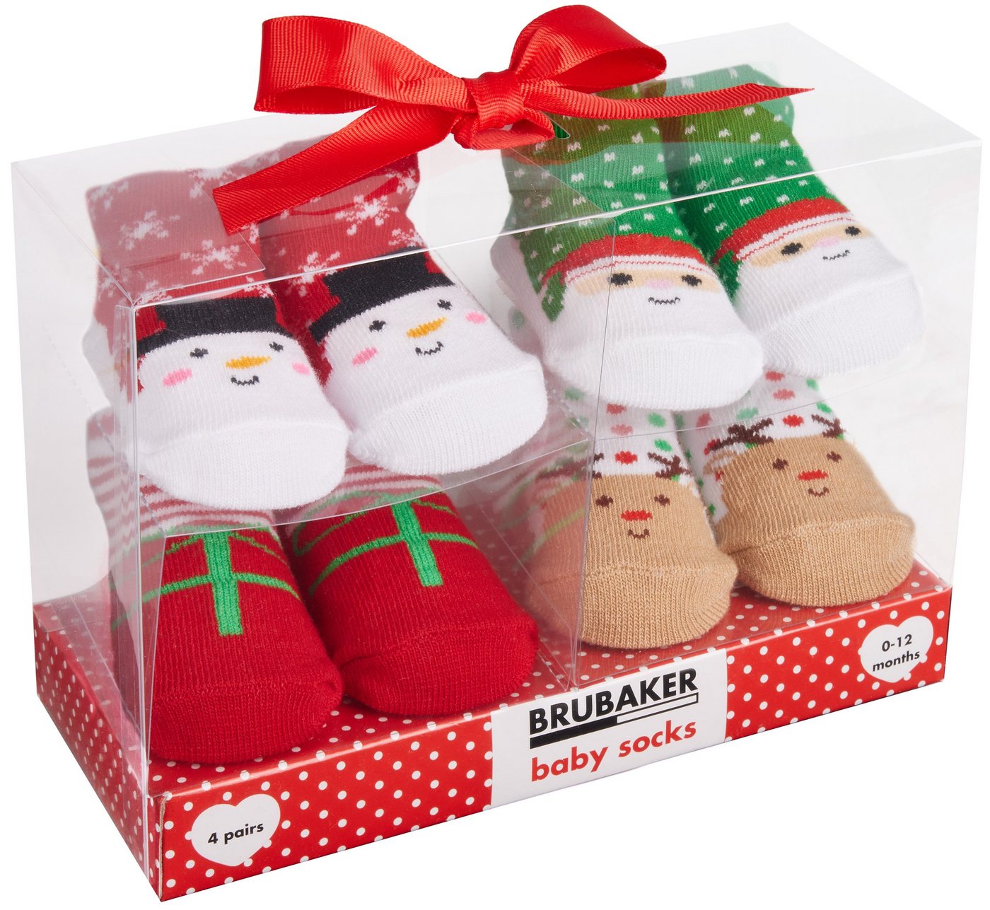 BRUBAKER Socken Babysocken für Jungen und Mädchen 0-12 Monate (4-Paar, Baumwollsocken mit Schneemann-Motiven) Baby Geschenkset für Neugeborene in Geschenkverpackung mit Schleife von BRUBAKER