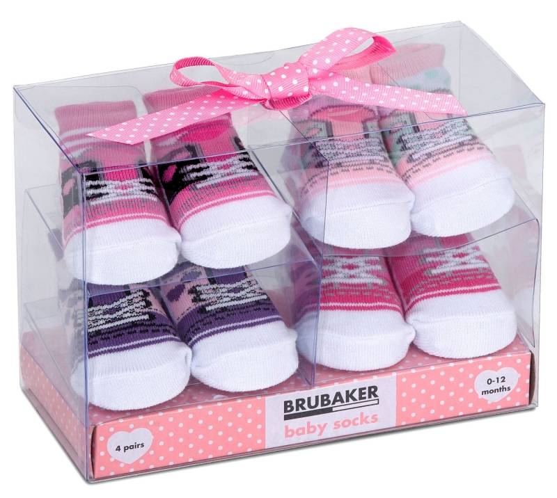 BRUBAKER Socken Babysocken für Mädchen 0-12 Monate (4-Paar, Baumwollsocken im Sneaker Style) Turnschuh Design Baby Neugeborene Geschenkset in Geschenkverpackung von BRUBAKER