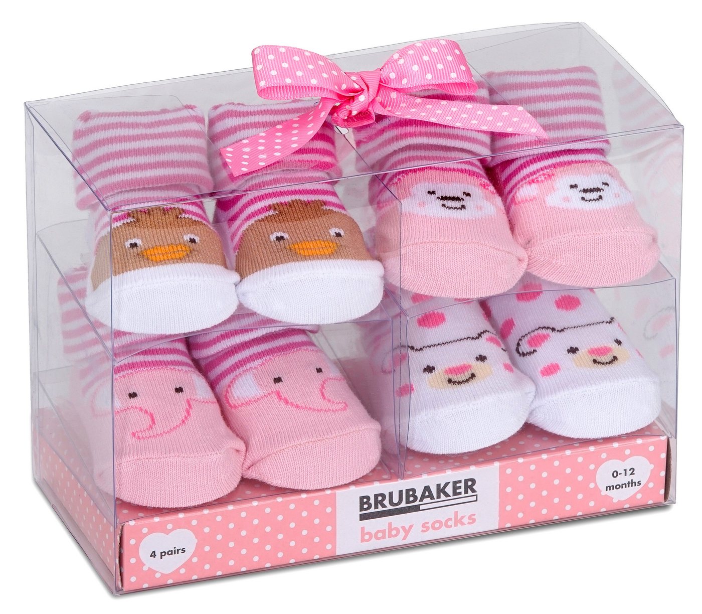 BRUBAKER Socken Babysocken für Mädchen 0-12 Monate (4-Paar, Baumwollsocken mit Tier Motiven) Baby Geschenkset für Neugeborene in Geschenkverpackung mit Schleife von BRUBAKER