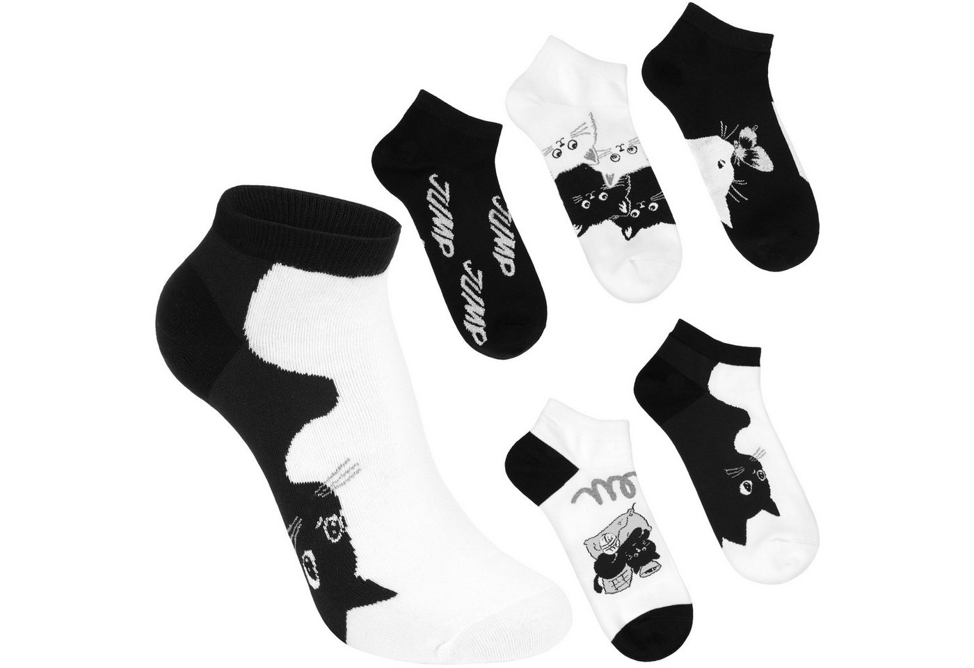 BRUBAKER Socken Damen Knöchelsocken mit süßen Kätzchen (Schwarz und Weiß, 5-Paar, Feel Good Damensocken mit Katzenmotiven) Sneakersocken Geschenk Set für Frauen mit Baumwolle von BRUBAKER
