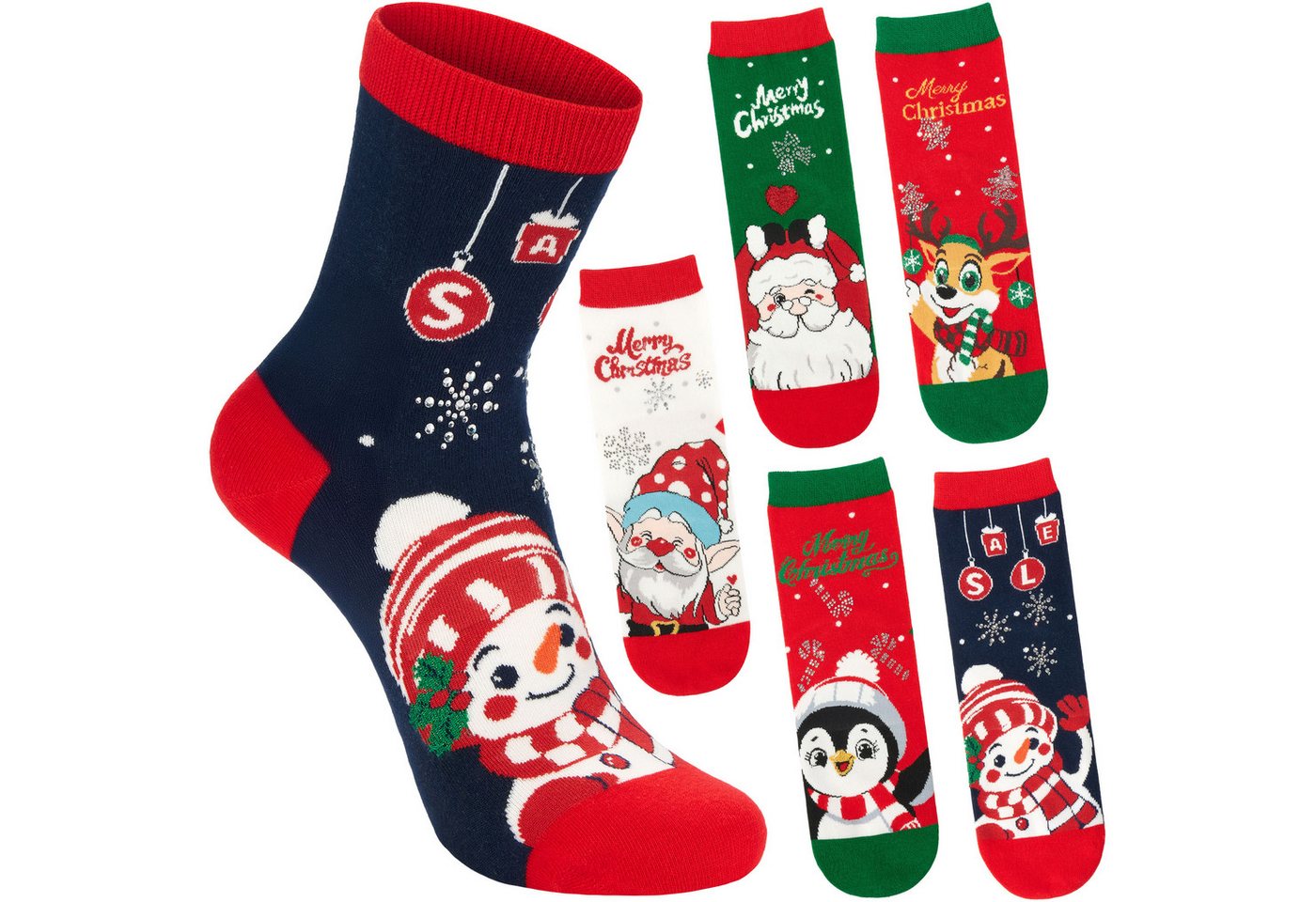 BRUBAKER Socken Damen Weihnachtssocken - Pinguin, Rentier, Santa & Schneemann (Bunte Baumwollsocken für Frauen - Geschenkset, 5-Paar, Kuschelsocken mit humorvollen Sockenmotiven) Lustige Damensocken für Weihnachten & Nikolaus von BRUBAKER