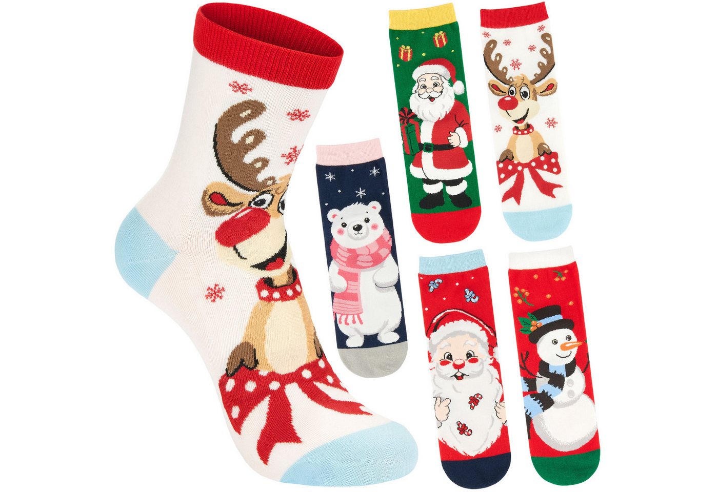 BRUBAKER Socken Damen Weihnachtssocken - Santa, Rentier und Eisbär (Bunte Baumwollsocken für Frauen - Geschenkset, 5-Paar, Kuschelsocken mit humorvollen Sockenmotiven) Lustige Damensocken für Weihnachten & Nikolaus von BRUBAKER