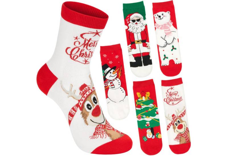 BRUBAKER Socken Damen Weihnachtssocken - Weihnachtsmann, Eisbär und Weihnachtsbaum (Bunte Baumwollsocken für Frauen - Geschenkset, 5-Paar, Kuschelsocken mit humorvollen Sockenmotiven) Lustige Damensocken für Weihnachten & Nikolaus von BRUBAKER