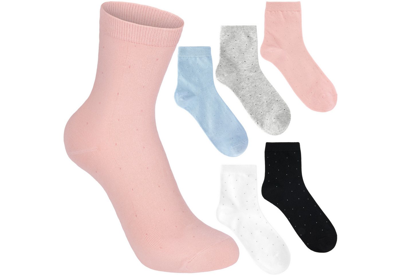 BRUBAKER Socken Damensocken mit Punkten (Rosa, Blau, Schwarz, Weiß & Pink, 5-Paar, Gepunktete Kuschelsocken mit Baumwolle) Damensocken Geschenk Set für Frauen von BRUBAKER