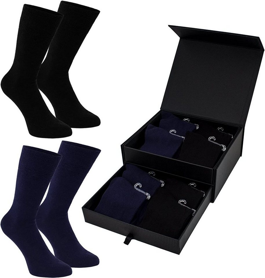 BRUBAKER Socken Herren Socken - Lenzing Modal - Schwarz, Dunkelblau - Premium Qualität (Business Socken, 8-Paar, Größe 41-46) Lange Herrensocken in Geschenk Box - Weich und Bequem von BRUBAKER