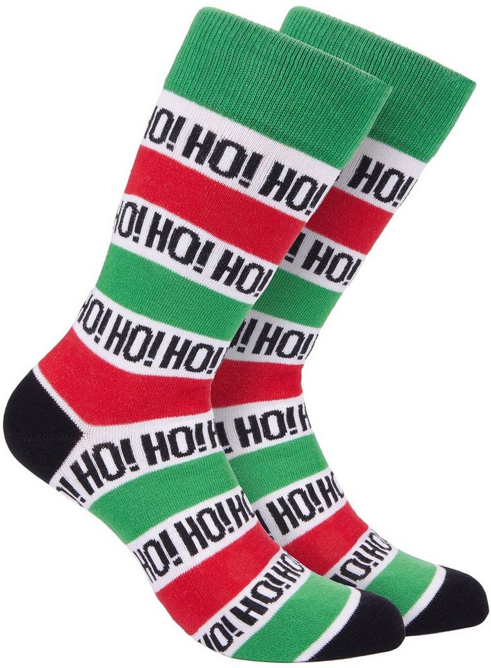 BRUBAKER Socken Herren Weihnachtssocken, EU41-45 Lustige Socken mit Weihnachtsmotiven (Ho! Ho! Ho!, 1-Paar, Männer Geschenk Weihnachten - One Size) Bunte Kuschelsocken für Weihnachtszeit Baumwolle von BRUBAKER