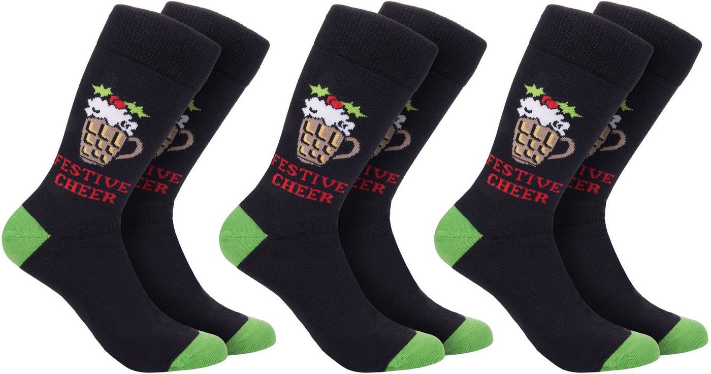 BRUBAKER Socken Herren Weihnachtssocken, Lustige Socken mit Weihnachtsmotiven EU 41-45 (Festive Cheer - Weihnachtsbier, 3-Paar, Männer Crew Socks Geschenk) Bunte Kuschelsocken für Weihnachtszeit Baumwolle von BRUBAKER