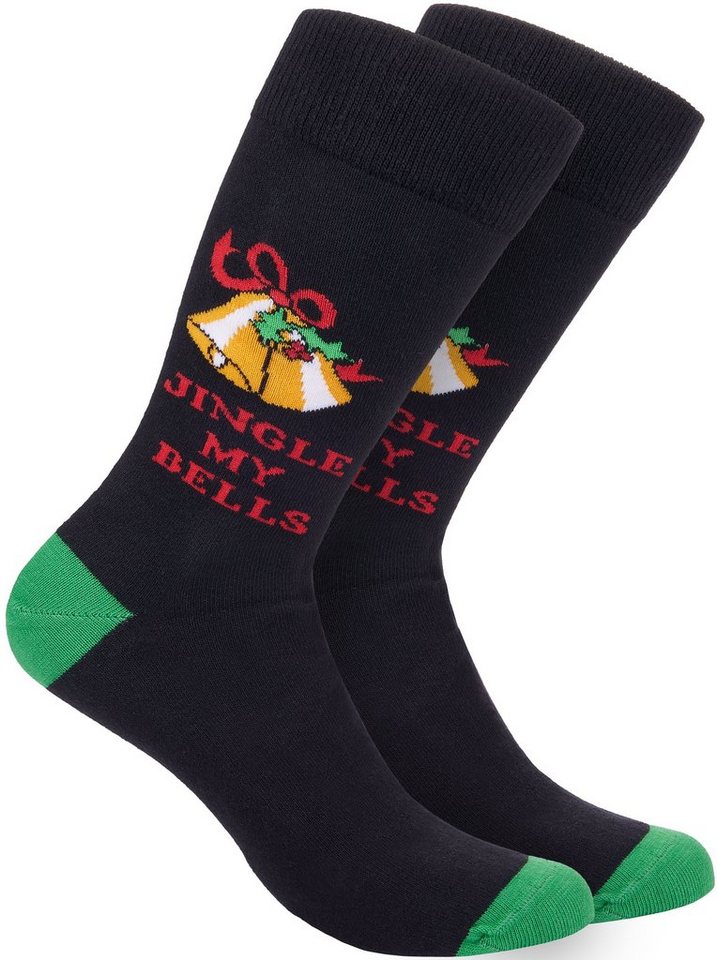 BRUBAKER Socken Herren Weihnachtssocken, Lustige Socken mit Weihnachtsmotiven EU41-45 (Jingle My Bells - Glocken, 1-Paar, Männer Crew Socks Geschenk Weihnachten) Bunte Kuschelsocken für Weihnachtszeit Baumwolle von BRUBAKER