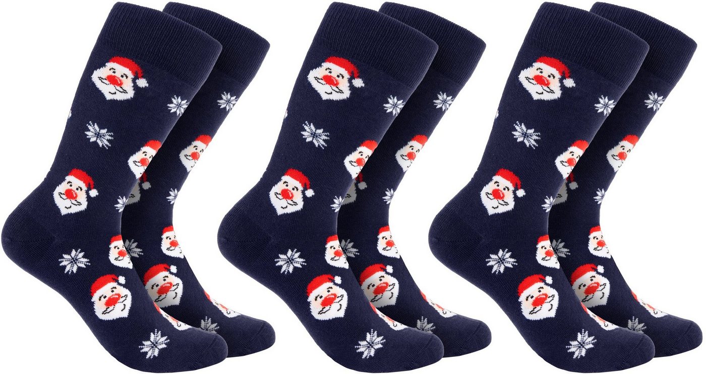 BRUBAKER Socken Herren Weihnachtssocken - Buntes Weihnachtsmotiv Weihnachtsmänner (One Size, 3-Paar, Männer Crew Socks - Geschenk Weihnachten) Kuschelsocken für die Weihnachtszeit Baumwolle von BRUBAKER