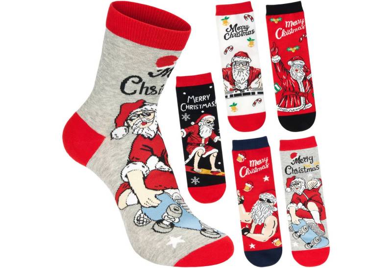 BRUBAKER Socken Herren Weihnachtssocken - Cool Santa (Bunte Baumwollsocken für Männer - Geschenkset, 5-Paar, Weihnachtsmann mit Skateboard, Muskeln und als DJ) Lustige Herrensocken für Weihnachten & Nikolaus von BRUBAKER