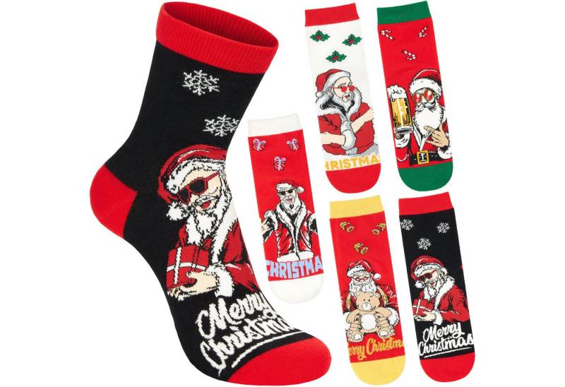 BRUBAKER Socken Herren Weihnachtssocken - Cool Santa (Geschenkset mit spaßigen Santa Sockenmotiven, 5-Paar, Bunte Baumwollsocken für Männer) Humorvolle Herrensocken für Weihnachten & Nikolaus von BRUBAKER