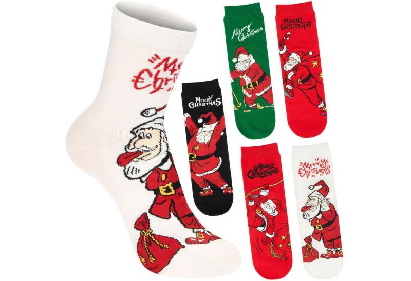 BRUBAKER Socken Herren Weihnachtssocken - Lustiger Weihnachtsmann (Bunte Baumwollsocken für Männer - Geschenkset, 5-Paar, mit spaßigen Santa Sockenmotiven) Humorvolle Herrensocken für Weihnachten & Nikolaus von BRUBAKER